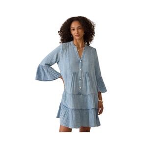 NWOT Faherty Dune Cotton Gauze Kasey Dress - Light Indigo Wash